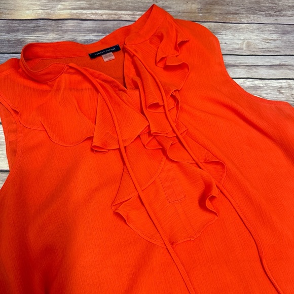 Tommy Hilfiger Chiffon Sleeveless Ruffle Tie-Neck Blouse Top In Orange L - Picture 3 of 6